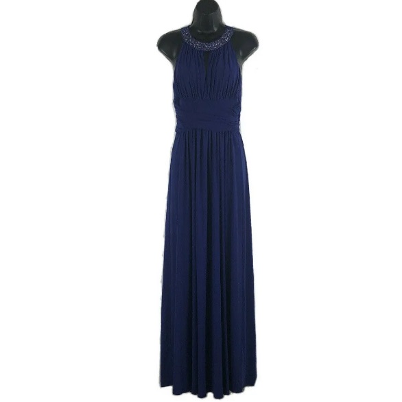Eliza J 4 Purple Maxi Halter Column Dress Gown Cocktail Wedding Rhinestone